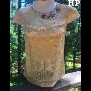 Intuitions Victorian look vintage sheer blouse ,hp21 rosette detail top